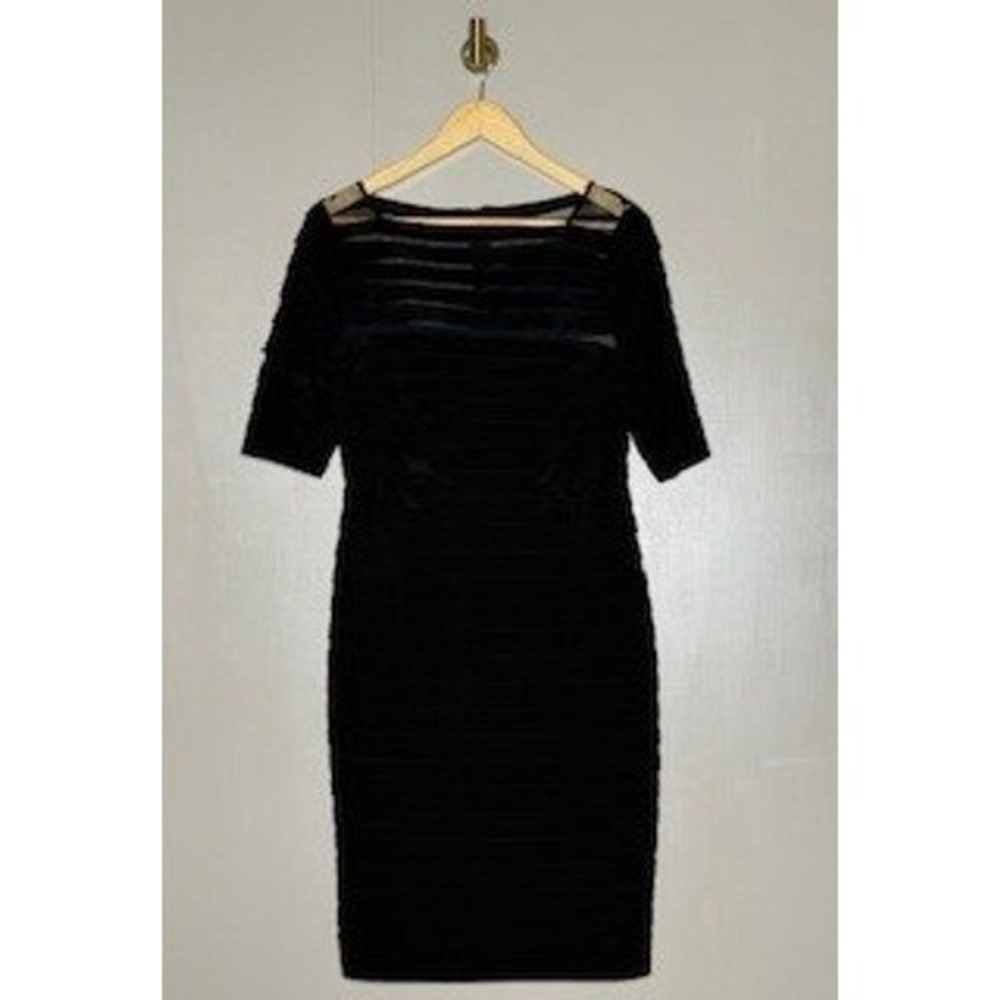 Adrianna Papell Black Textured Pleated Sheath Dress Cocktail 10‎